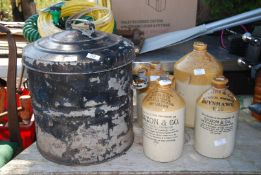 Two stone jars marked Saxon & Co, Botanical Brewers, Brynmawr, two marked W.