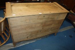 A pine chest of three drawers (linen press bottom), all handles missing,