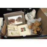 A quantity of prints, soft toys, book etc.