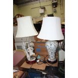 Two table lamps including Capodimonte floral ceramic.