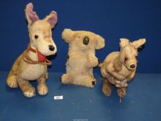 A MerryThought Dog and Kangaroo with Joey in pouch, 16 1/2" tall and 10" tall,