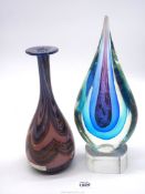 A Phoenician Decanter [no stopper] in pinks purple and blues, 9 3/4" tall,