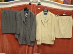 Two Paul Costello 'Dressage' skirt suits including one in grey, size 10 and a lemon linen one,