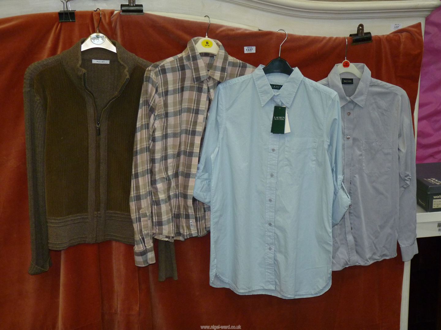 Three Ladies shirts including 'Lauren' by Ralph Lauren, long sleeve pale blue (as new,