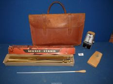 A quantity of music items including boxed Music stand,