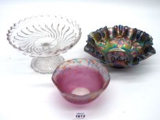 An old Baccarat style swirled glass Tazza, 8'' wide x 4 1/2'' tall,
