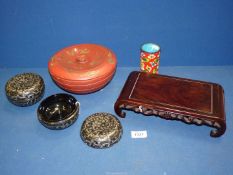 A quantity of miscellanea to include a pair of 19th century papier mache jars and lids decorated in
