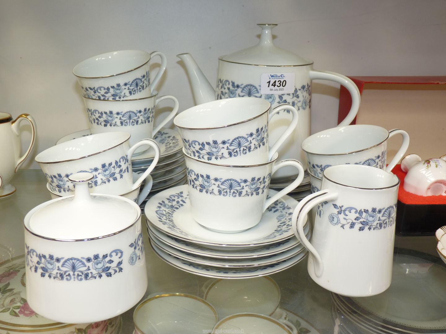 A Noritake, Royal Blue pattern tea set including teapot, eight cups and saucers,