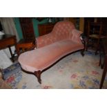 An elegant Rosewood and other woods framed Victorian Chaise Longue/Day Bed standing on good scroll