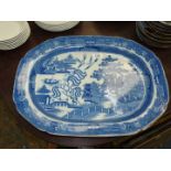 A large Willow pattern meat plate, (some wear to rim), 21" x 15 1/2".