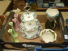 A quantity of china including Gwili Poppy vase, Royal Cauldon 'Victoria' three tier cake stand,