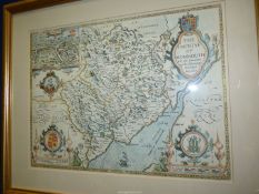 A framed coloured Print of map of county of Monmouth, 18" x 24".