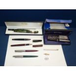 A quantity of pens including Conway Stewart fountain pen with 14ct nib,