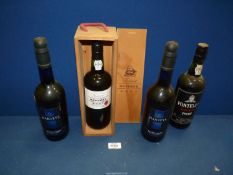 Two bottles of Port including Fontella Fine Ruby and Marks and Spencers Finist Reserve plus two