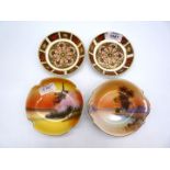 Two porcelain Derby pin dishes highly decorated, both 4 1/2" diameter,