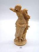 A 19th century alabaster figure of a lady in classical style (damaged), 14" tall.