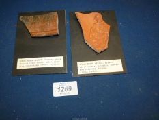 Two Roman sigillata ware figural fragments both depicting human figures.