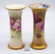 Two Royal Worcester porcelain trumpet vases (pattern G923), one signed M.
