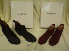 Two pairs of Russell & Bromley ankle boots including burgundy suede,
