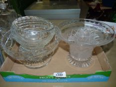 Three pieces of cut glass to include rose bowl,footed fruit bowl etc.