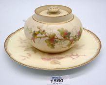 A Royal Worcester, Grainger low jar and cover, having hand painted foliage,