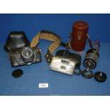A Cosina CT-I camera, Olympus Newpic AF200 and Carl Zeiss Jena 70-210mm 1:4.4-5.6 MC MACRO lens.