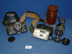 A Cosina CT-I camera, Olympus Newpic AF200 and Carl Zeiss Jena 70-210mm 1:4.4-5.6 MC MACRO lens.