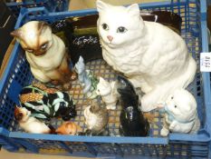 A quantity of cat ornaments including Beswick, Royal Doulton, Wade 'Tom & Jerry',