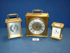 Three quartz, brass cased carriage Clocks including London Clock Company, Quartzmaster and Estyma.