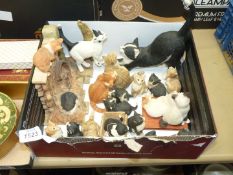 A quantity of cat ornaments including Border Fine Arts kitten in a box,
