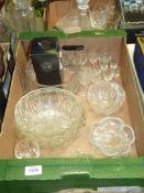 A quantity of cut glass including Stuart crystal vase with lattice pattern, four dessert bowls,
