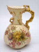 A Royal Worcester Blush Ivory ewer, back stamp 1507, date 1902 with tree trunk style handle,