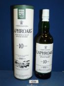 A 70 cl bottle of Laphroaig Islay 10 year old Single Malt Whisky, sealed and boxed.