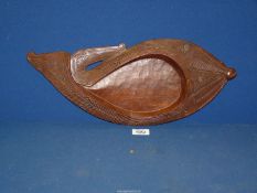 A stylised, carved, wooden Polynesian 'Tohora' (whale) dish/small tray, 18 1/2".