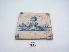 A rare Dutch Delft tile painted with a dove cote, mid-18th century, some pitting, 5 1/4" x 5".