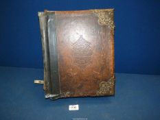 A leather bound Welsh Bible with coloured plates, binding a/f.
