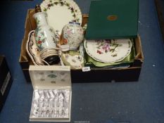 A quantity of china including a boxed Portmeirion pastry forks and a sweet peas pattern Wall Plate,