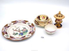 An 18th century Newhall tea bowl and small quantity of 19th century china including Spode plate