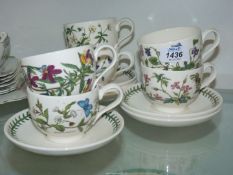 Six Portmeirion 'Botanic Garden' cups and saucers.