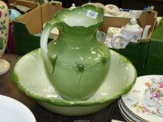 An old Wash Jug and Bowl in green petal pattern.
