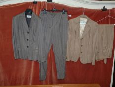 Two ladies trouser suits including Joseph Janard brown pinstripe, size 12 .