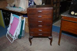 A Mahogany music Storage Chest raised on cabriole legs and having six fall-front music drawers,