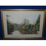 A framed and mounted Pastel painting depicting The River Avon, Bradford-on-Avon,
