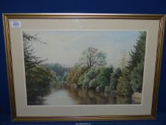 A framed and mounted Pastel painting depicting The River Avon, Bradford-on-Avon,