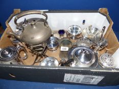 A quantity of plated items including coffee pot having a picture frame design, a teapot,
