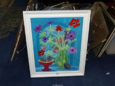 A white framed Janet Foster acrylic on board 'Anemones', signed lower right, 19 1/2'' x 23 1/2''.