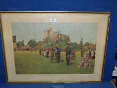 A large framed military Print of the 'Presentation of the colours to the Royal Regiment of Wales by