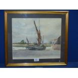 A 19th c. watercolour of a Wherry moored in an estuary, overall dimensions 17 1/4'' x 19 1/2'' wide.