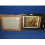 A wooden framed Print depicting 'Two boys and a girl making music',