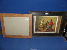 A wooden framed Print depicting 'Two boys and a girl making music',